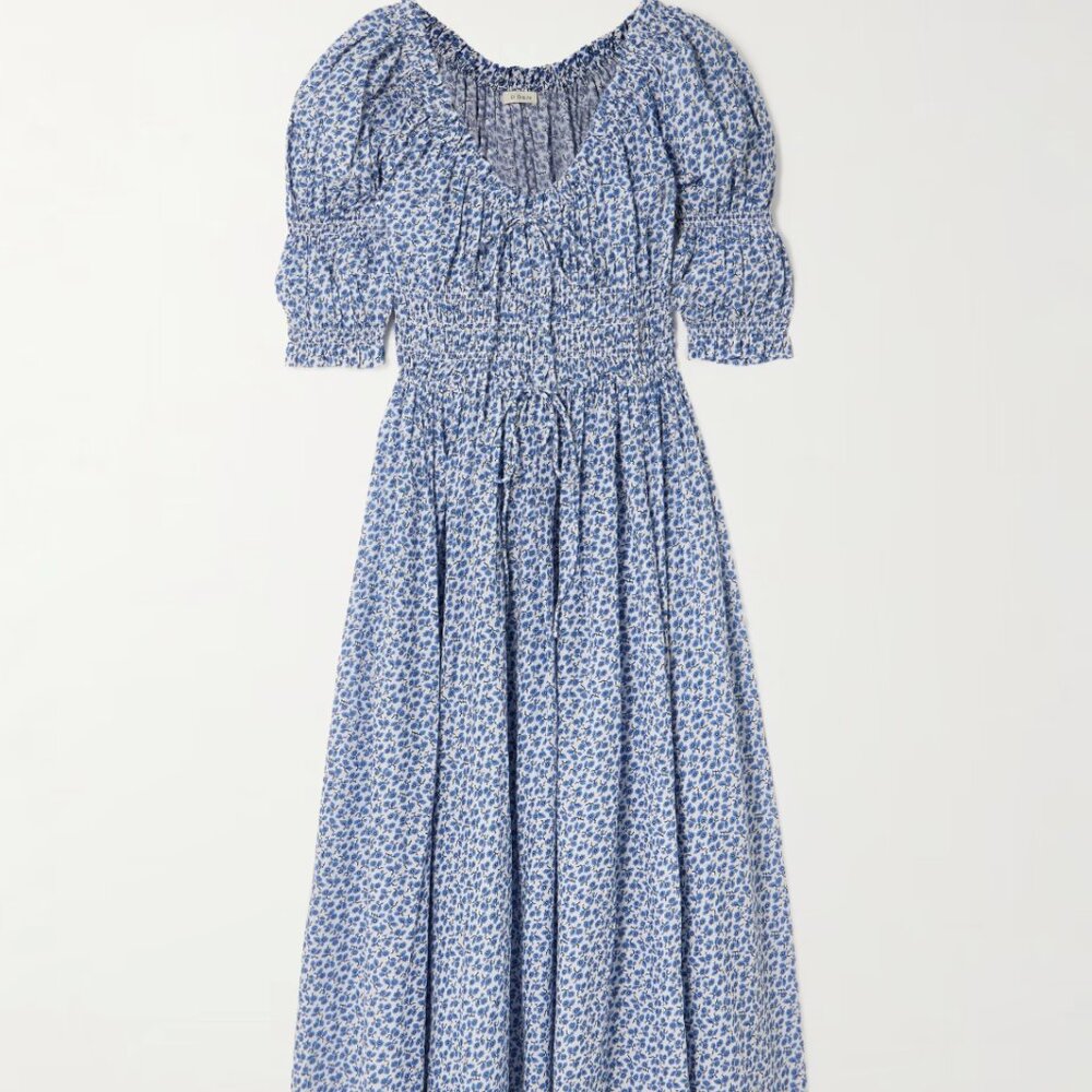 DOEN Ischia shirred floral-print organic cotton-voile midi dress